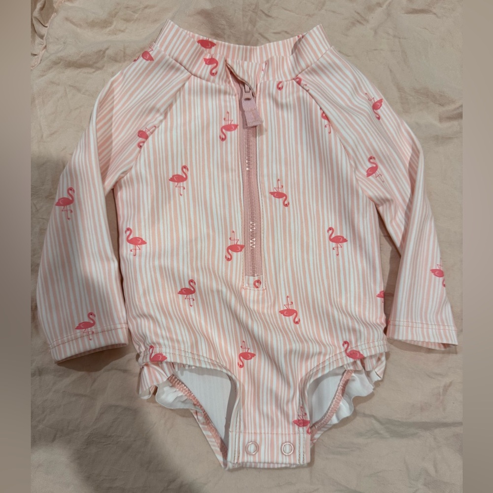Carter's Pink Flamingo Striped Baby Rashguard